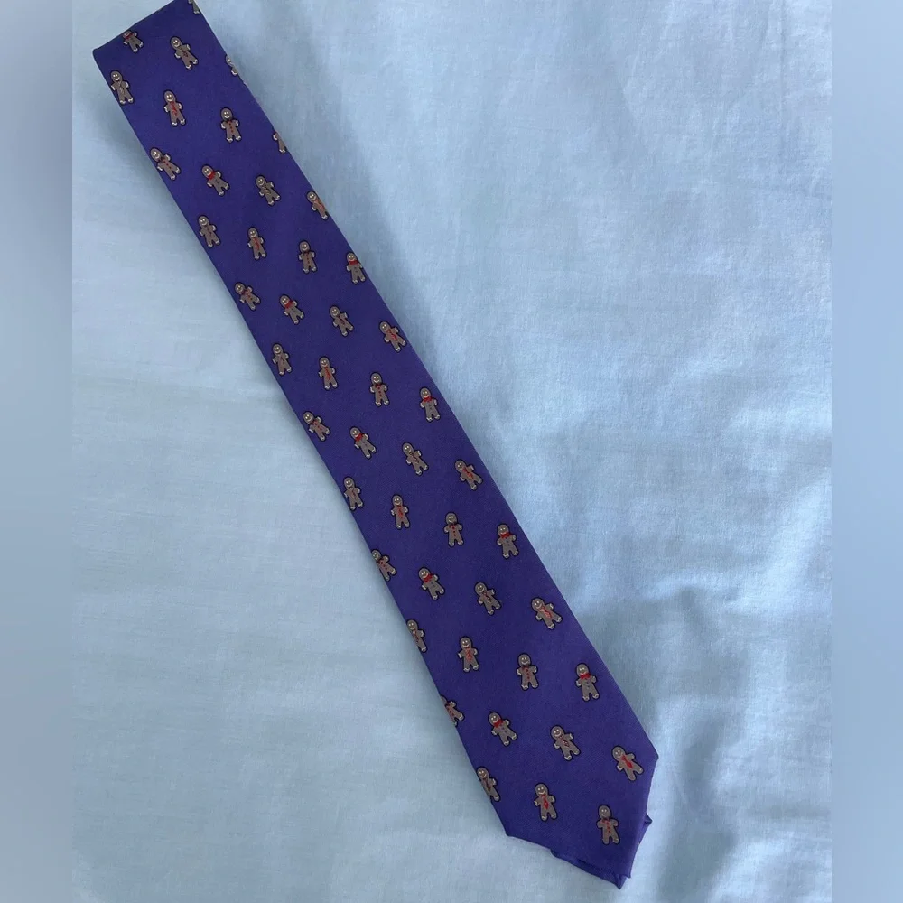 💜 J CREW Boy Purple Silk Gingerbread Man Neck Tie Child Great for Christmas💜